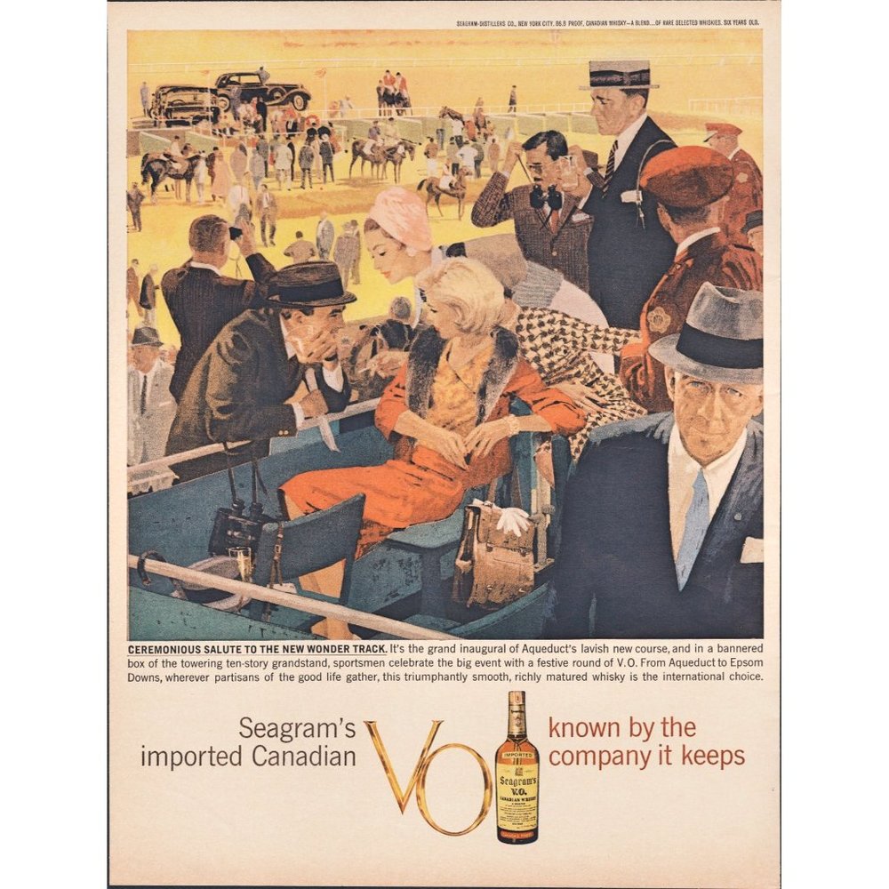 1959 Seagram's VO Canadian Whisky Vintage Print Ad Horse Racing Track Wall Art